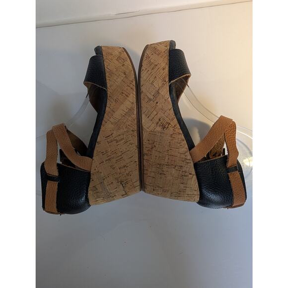 GEE WAWA Black Tan Cork Wedge Platform Ankle Strap Sandals Women's Size 9.5 - Picture 7 of 12